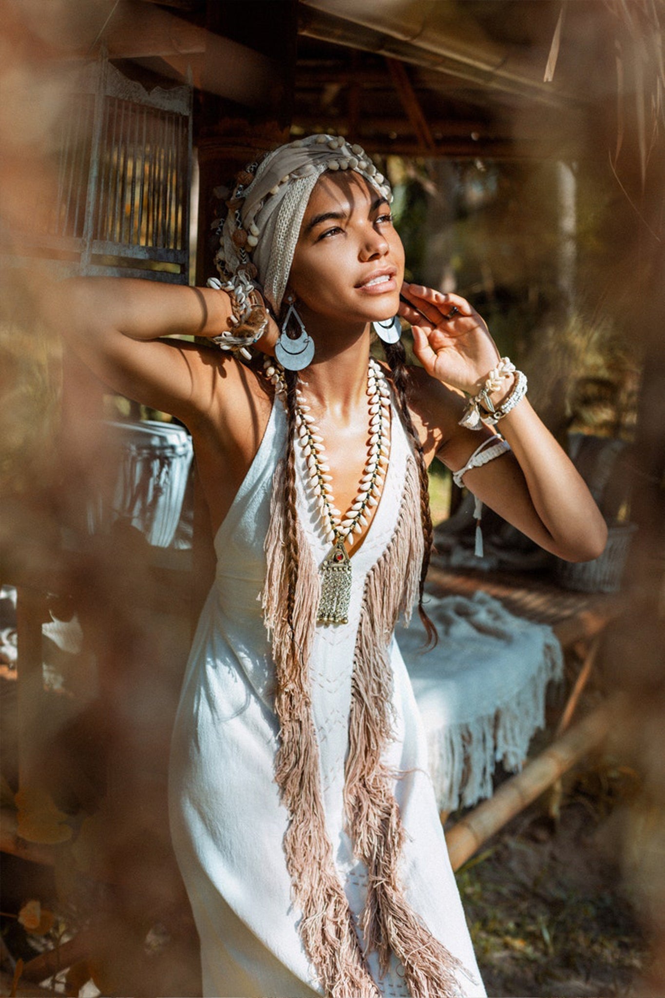 Off - White Boho Tribal Bohemian Dress Entirely Handmade - AYA SW IDR