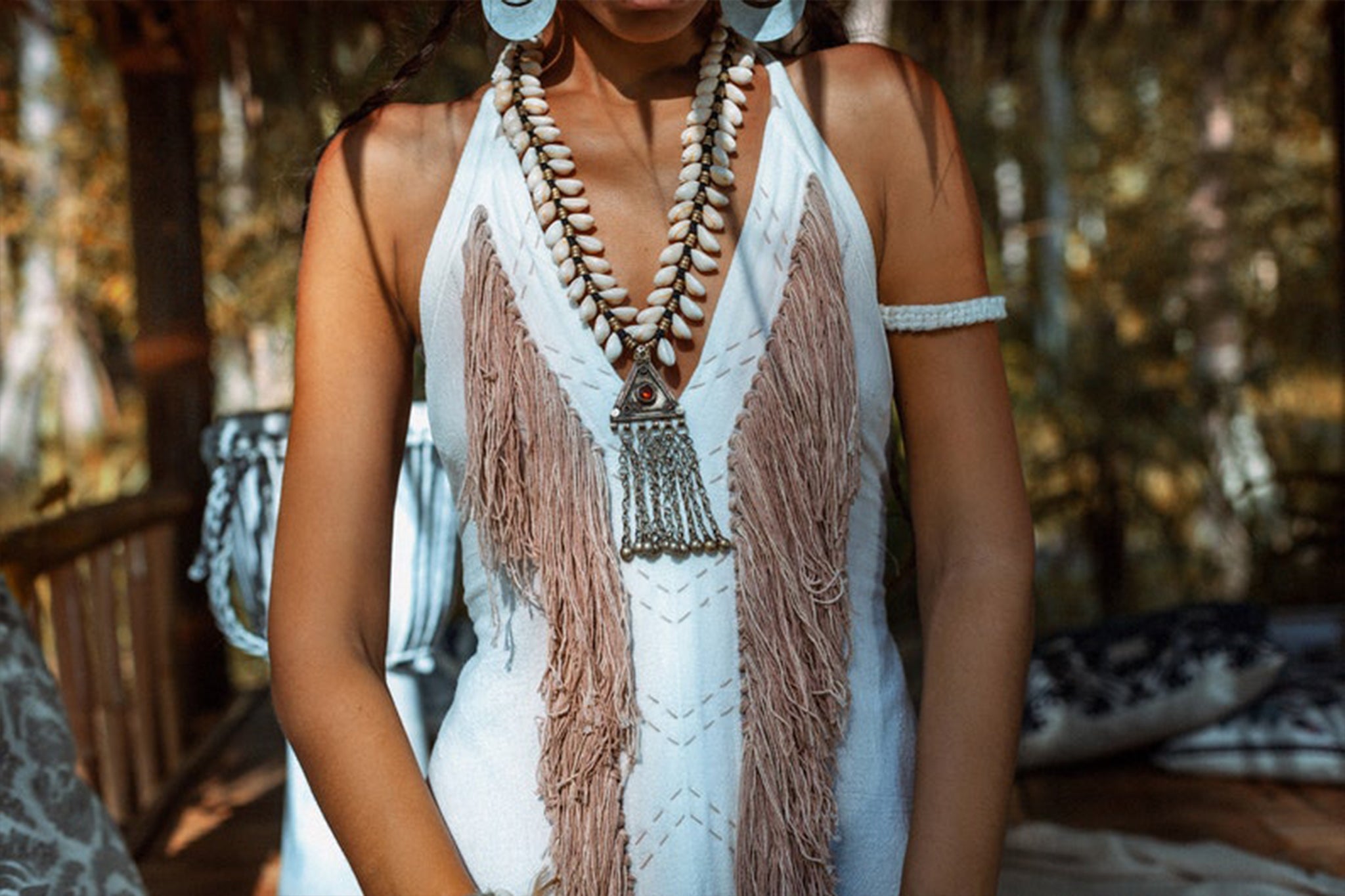 Off - White Boho Tribal Bohemian Dress Entirely Handmade - AYA SW IDR