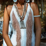 Off - White Boho Tribal Bohemian Dress Entirely Handmade - AYA SW IDR