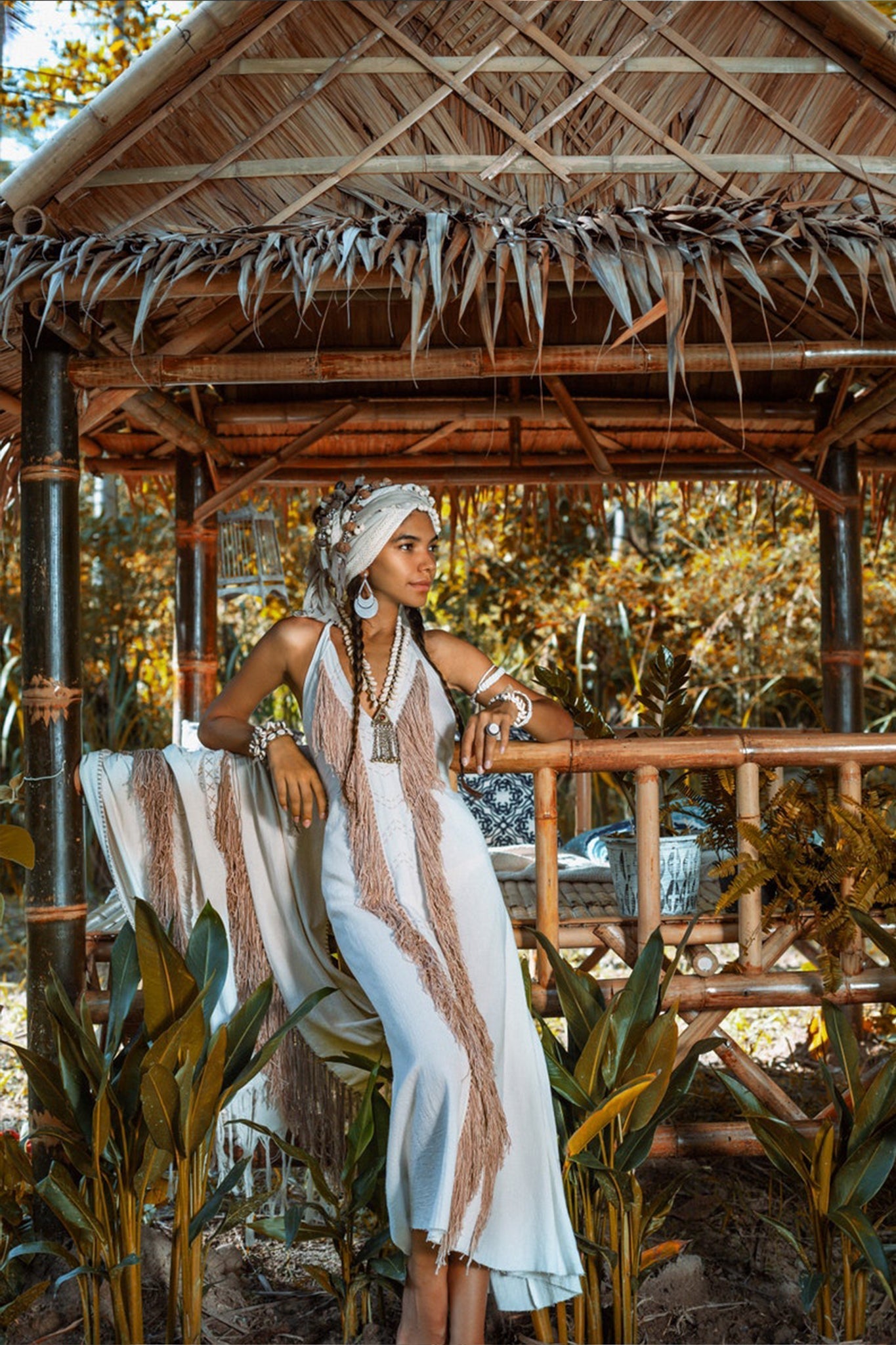 Off - White Boho Tribal Bohemian Dress Entirely Handmade - AYA SW IDR