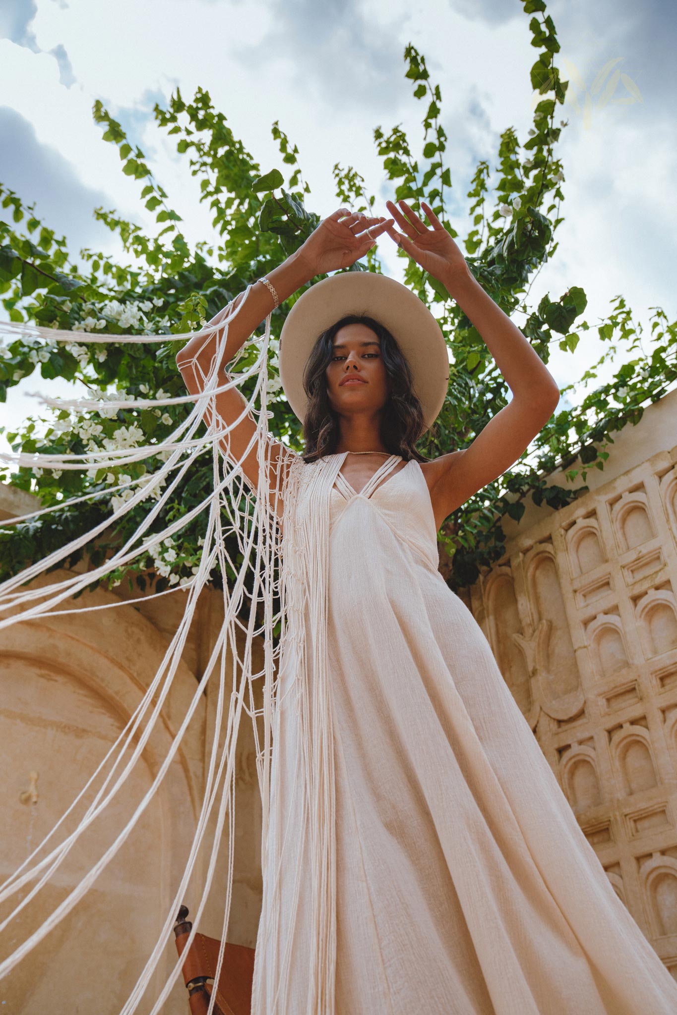 Off - White Calypso Dress • Sexy Open Macrame Back Dress • Organic Stylish Dress - AYA SW IDR