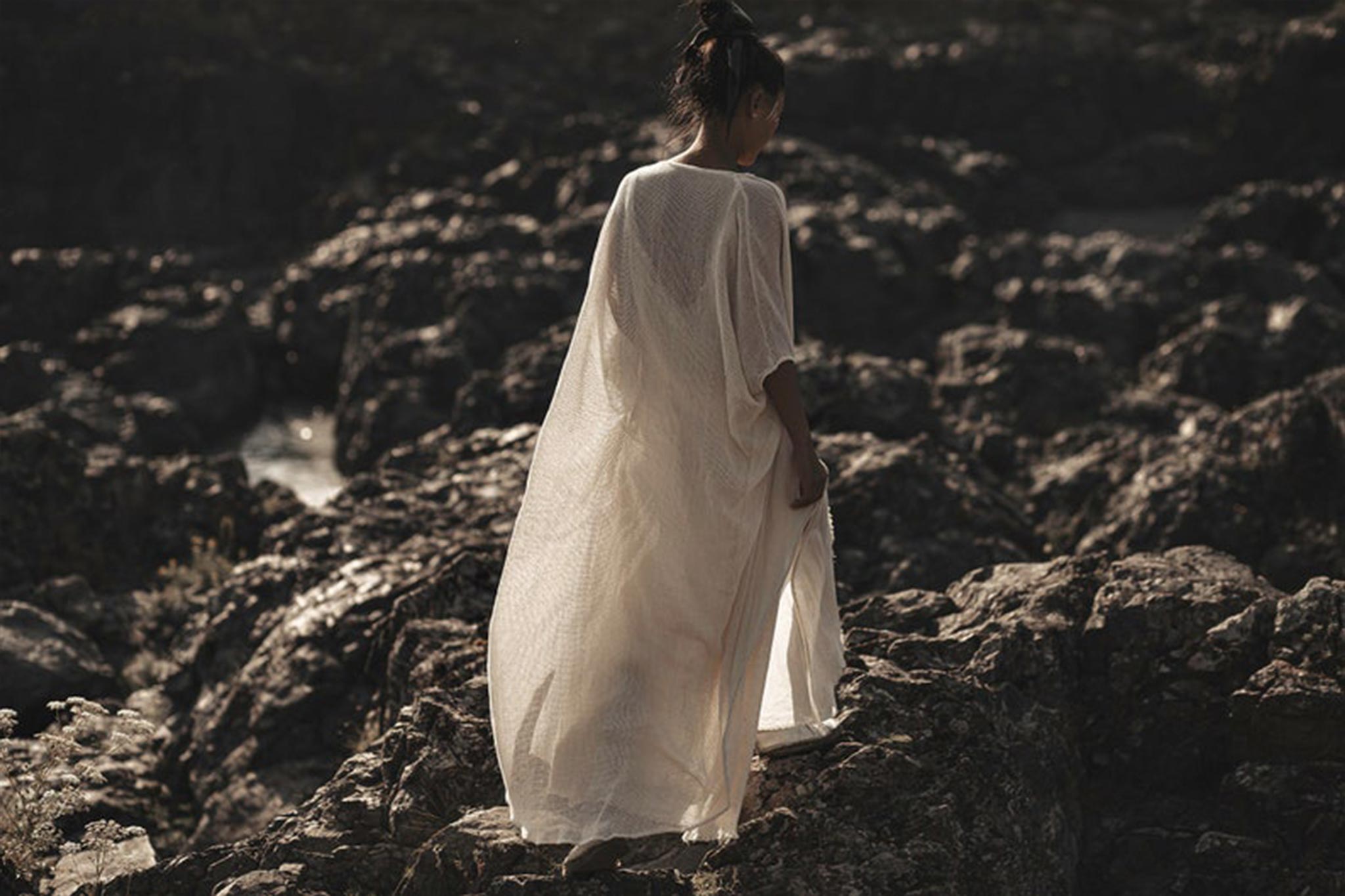 Off - White Cotton Boho Kimono Cover - up • Bridal Cape • Poncho Robe - AYA SW IDR