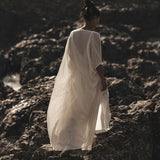 Off - White Cotton Boho Kimono Cover - up • Bridal Cape • Poncho Robe - AYA SW IDR