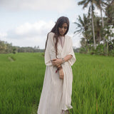 Off - White Cotton Boho Kimono Cover - up • Bridal Cape • Poncho Robe - AYA SW IDR