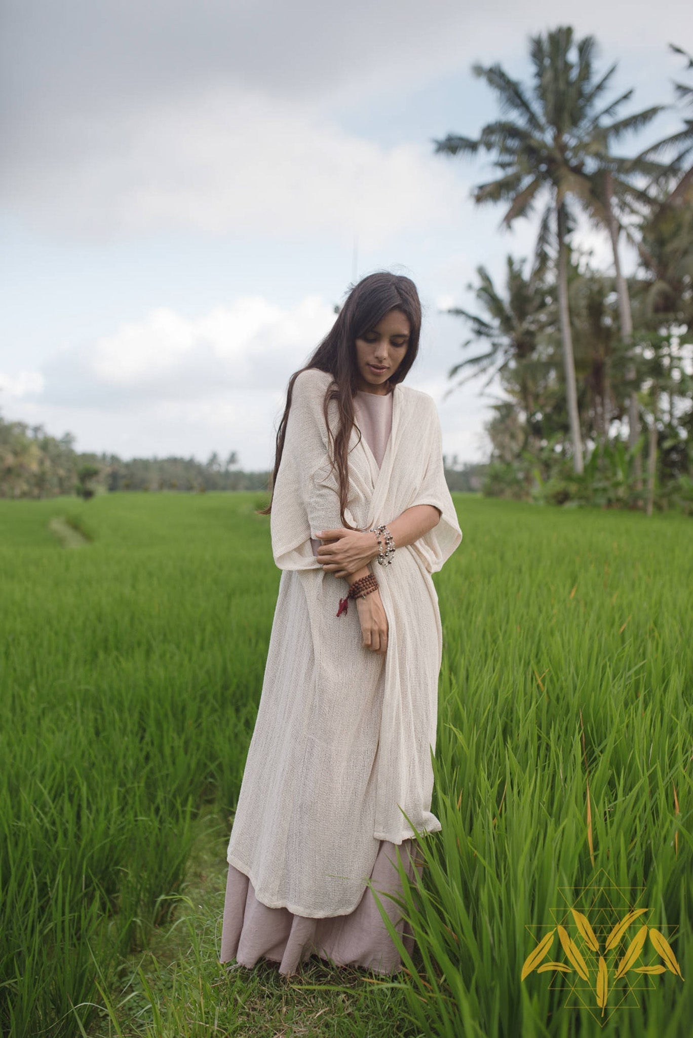Off - White Cotton Boho Kimono Cover - up • Bridal Cape • Poncho Robe - AYA SW IDR