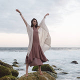 Off - White Cotton Boho Kimono Cover - up • Bridal Cape • Poncho Robe - AYA SW IDR