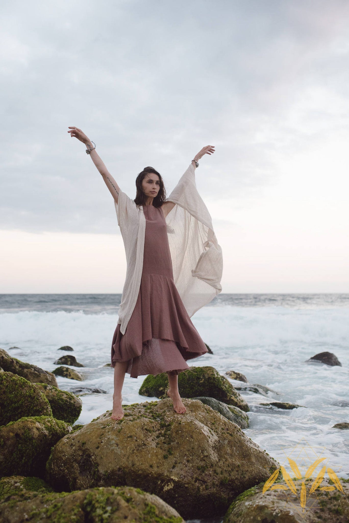 Off - White Cotton Boho Kimono Cover - up • Bridal Cape • Poncho Robe - AYA SW IDR