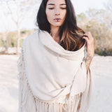 Off - White Cotton Long Boho Shawl - Scarf - AYA SW IDR