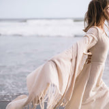 Off - White Cotton Long Boho Shawl - Scarf - AYA SW IDR