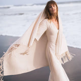 Off - White Cotton Long Boho Shawl - Scarf - AYA SW IDR