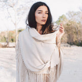 Off - White Cotton Long Boho Shawl - Scarf - AYA SW IDR