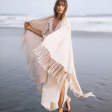 Off - White Cotton Long Boho Shawl - Scarf - AYA SW IDR