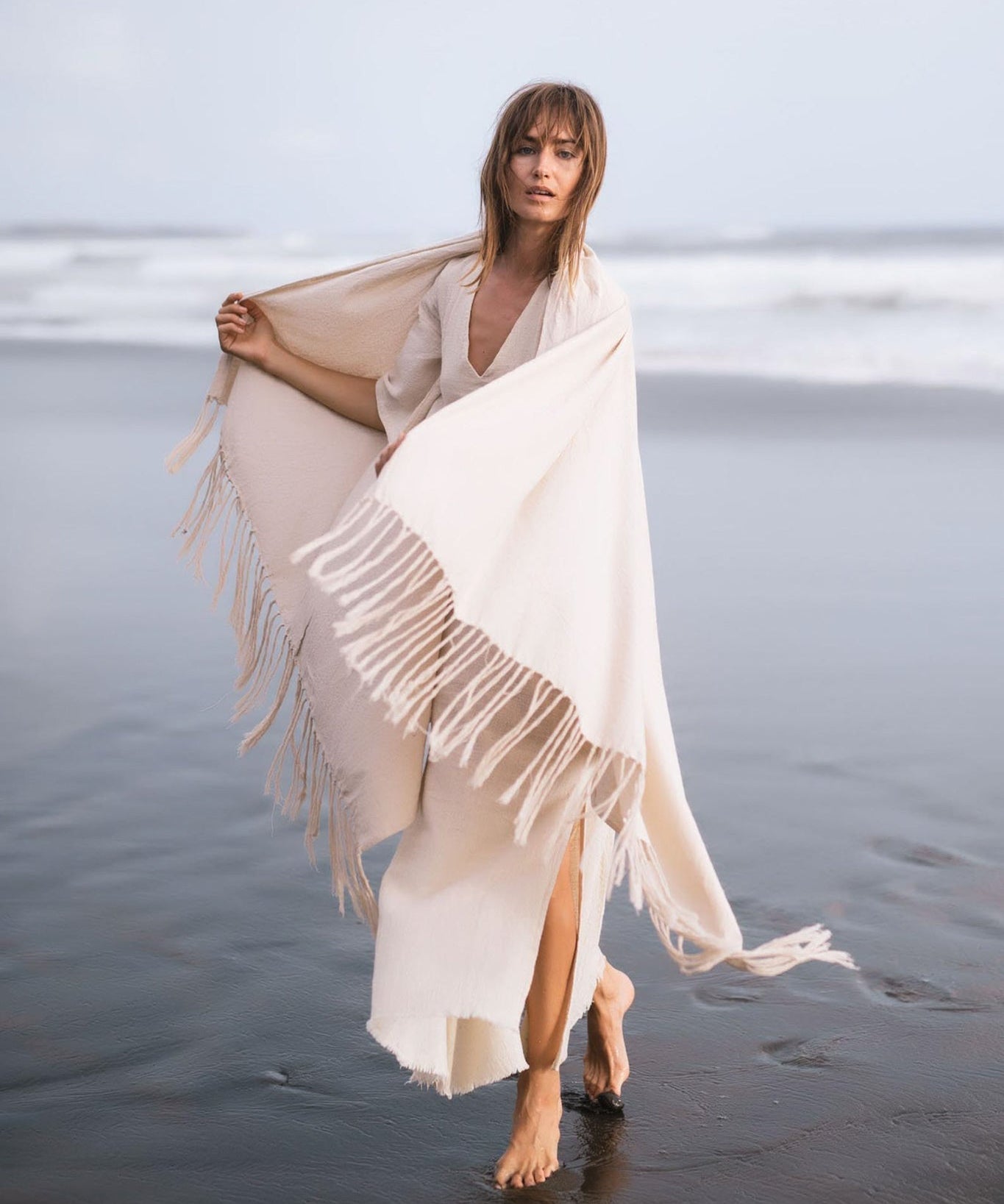 Off - White Cotton Long Boho Shawl - Scarf - AYA SW IDR
