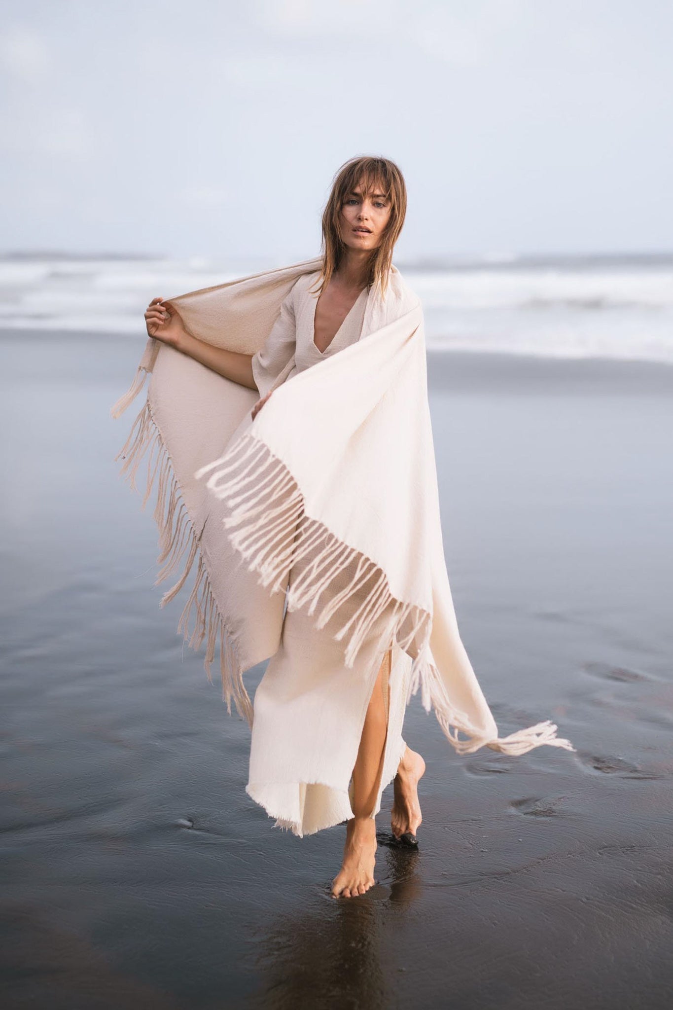 Off - White Cotton Long Boho Shawl - Scarf - AYA SW IDR