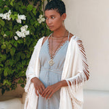 Off - White Cotton Poncho Cape • Organic Tribal Kimono Cover Up - AYA SW IDR