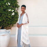 Off - White Cotton Poncho Cape • Organic Tribal Kimono Cover Up - AYA SW IDR