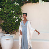 Off - White Cotton Poncho Cape • Organic Tribal Kimono Cover Up - AYA SW IDR