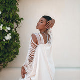 Off - White Cotton Poncho Cape • Organic Tribal Kimono Cover Up - AYA SW IDR