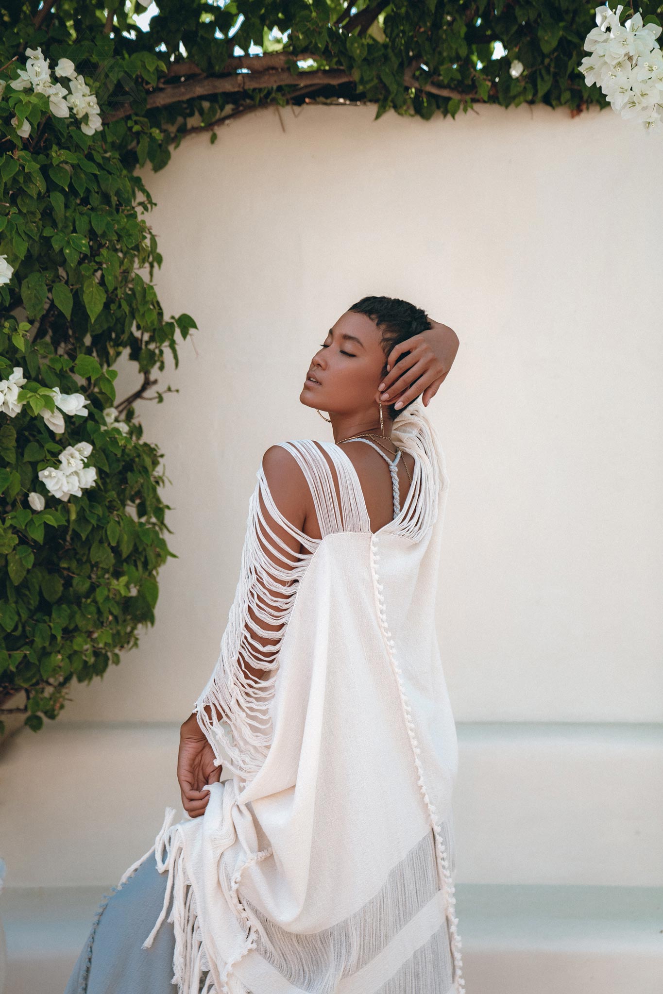 Off - White Cotton Poncho Cape • Organic Tribal Kimono Cover Up - AYA SW IDR