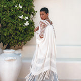 Off - White Cotton Poncho Cape • Organic Tribal Kimono Cover Up - AYA SW IDR
