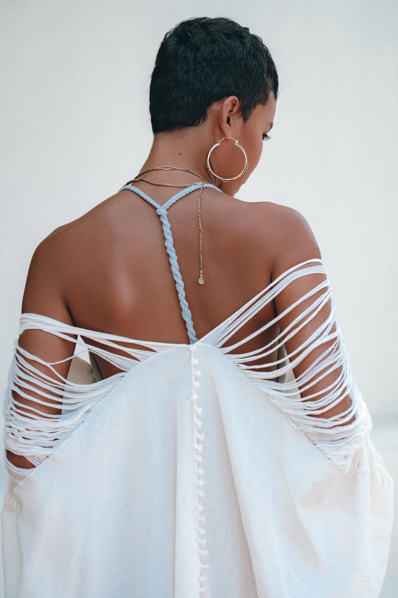 Off - White Cotton Poncho Cape • Organic Tribal Kimono Cover Up - AYA SW IDR