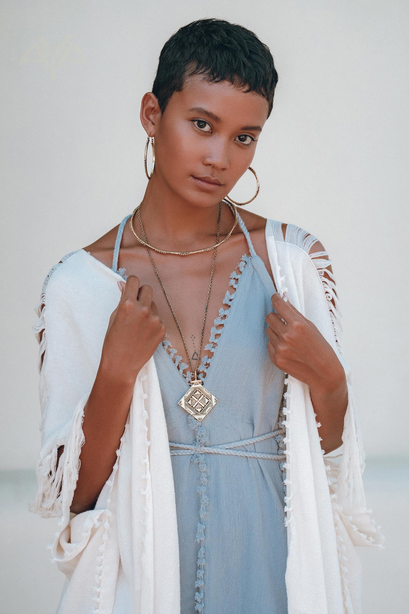 Off - White Cotton Poncho Cape • Organic Tribal Kimono Cover Up - AYA SW IDR