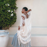 Off - White Cotton Poncho Cape • Organic Tribal Kimono Cover Up - AYA SW IDR