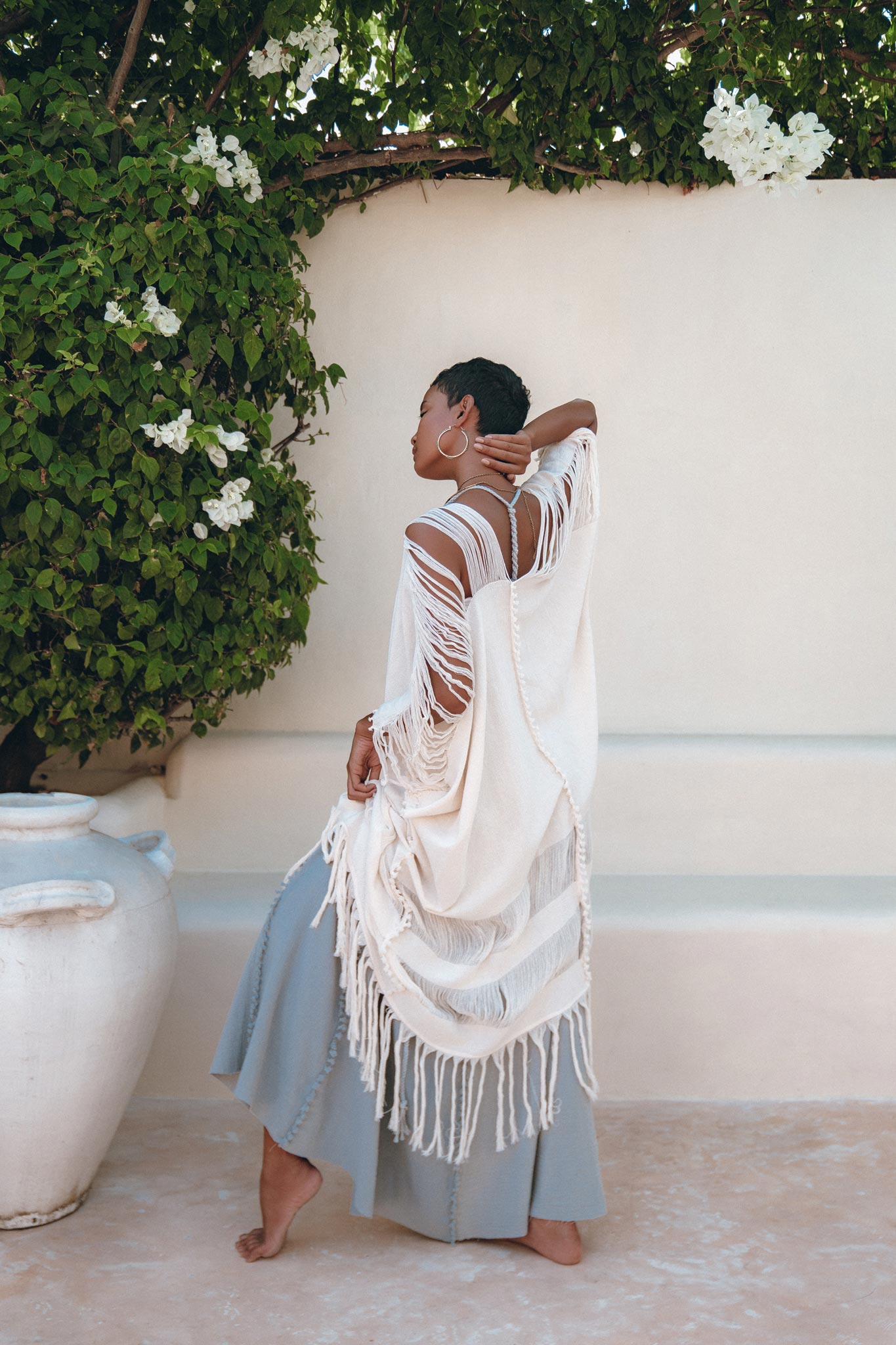 Off - White Cotton Poncho Cape • Organic Tribal Kimono Cover Up - AYA SW IDR