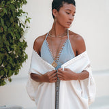 Off - White Cotton Poncho Cape • Organic Tribal Kimono Cover Up - AYA SW IDR