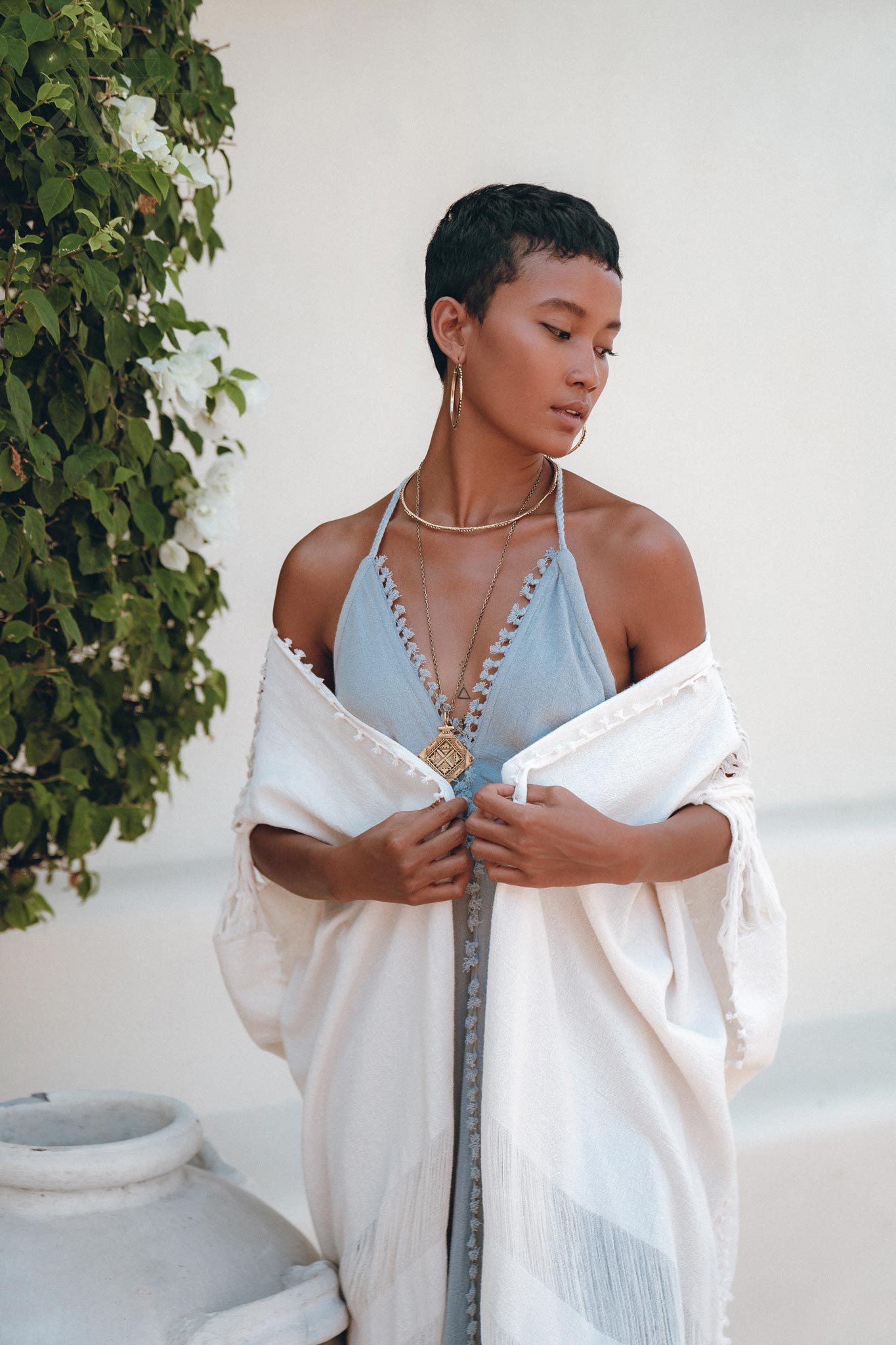 Off - White Cotton Poncho Cape • Organic Tribal Kimono Cover Up - AYA SW IDR