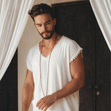 Off - White Handmade Knots Decorated T-Shirt for Men - AYA SW IDR