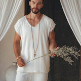 Off - White Handmade Knots Decorated T-Shirt for Men - AYA SW IDR