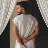 Off - White Handmade Knots Decorated T-Shirt for Men - AYA SW IDR