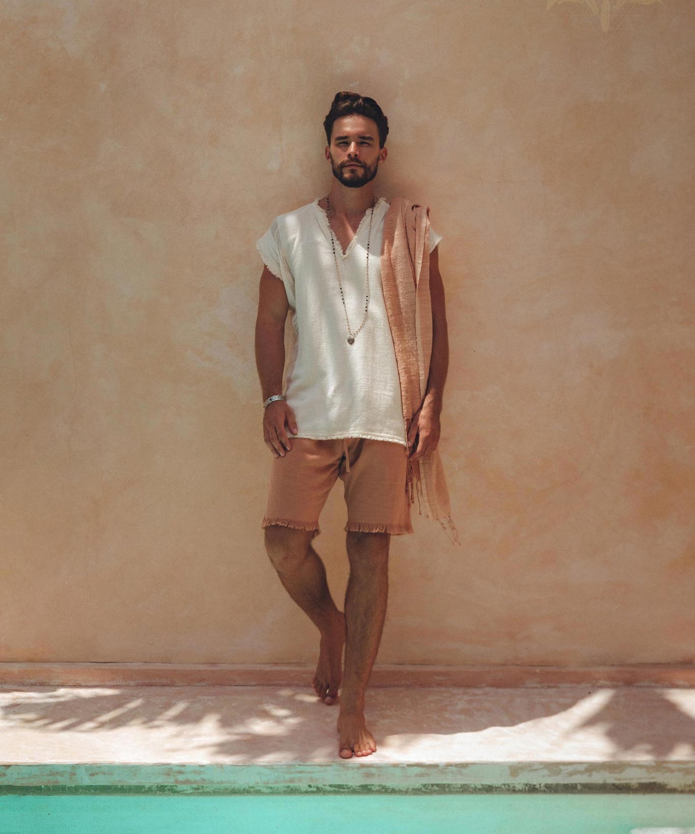 Off - White Handwoven Bohemian Tee T-shirt for Men - AYA SW IDR