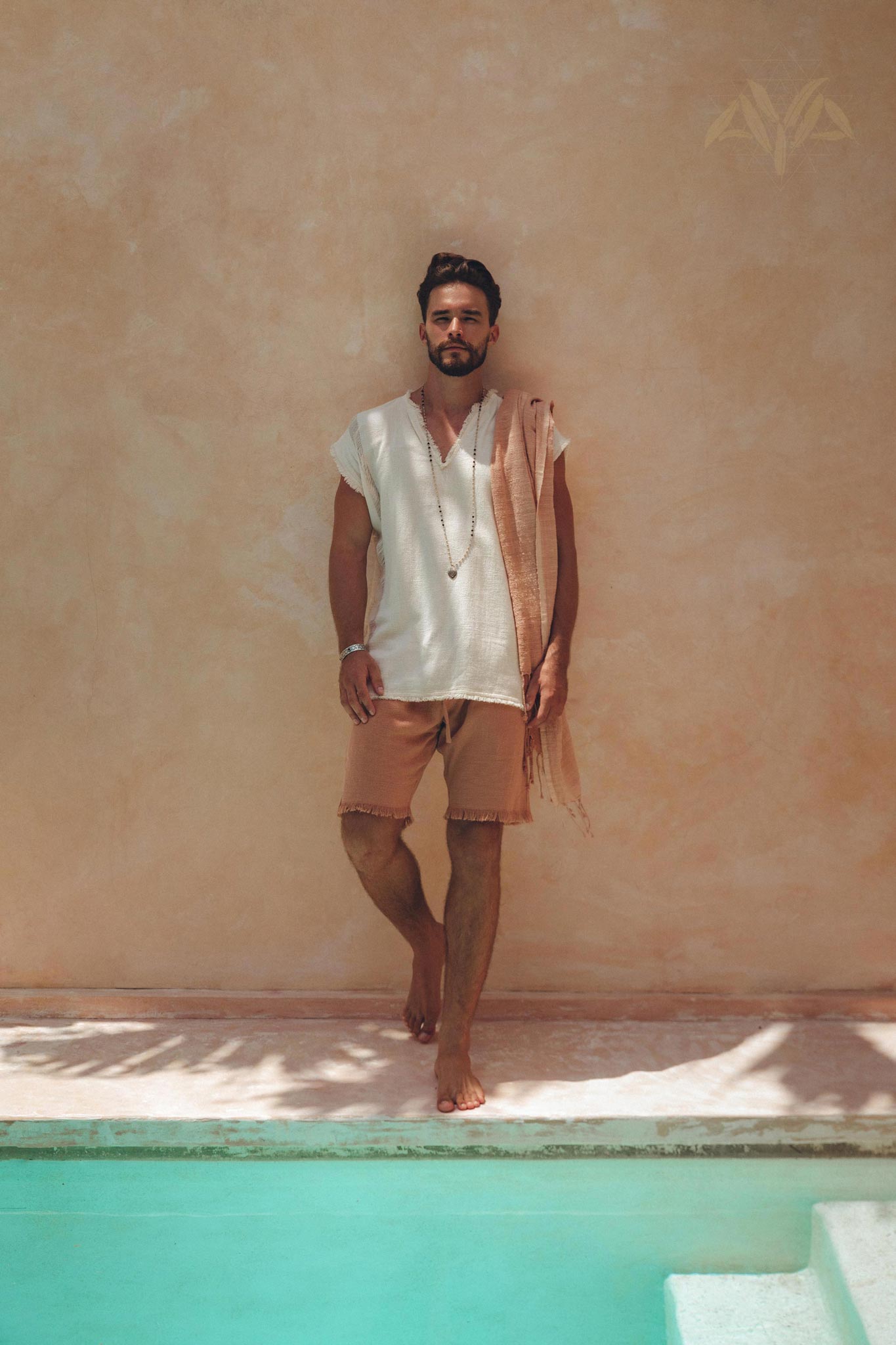 Off - White Handwoven Bohemian Tee T-shirt for Men - AYA SW IDR