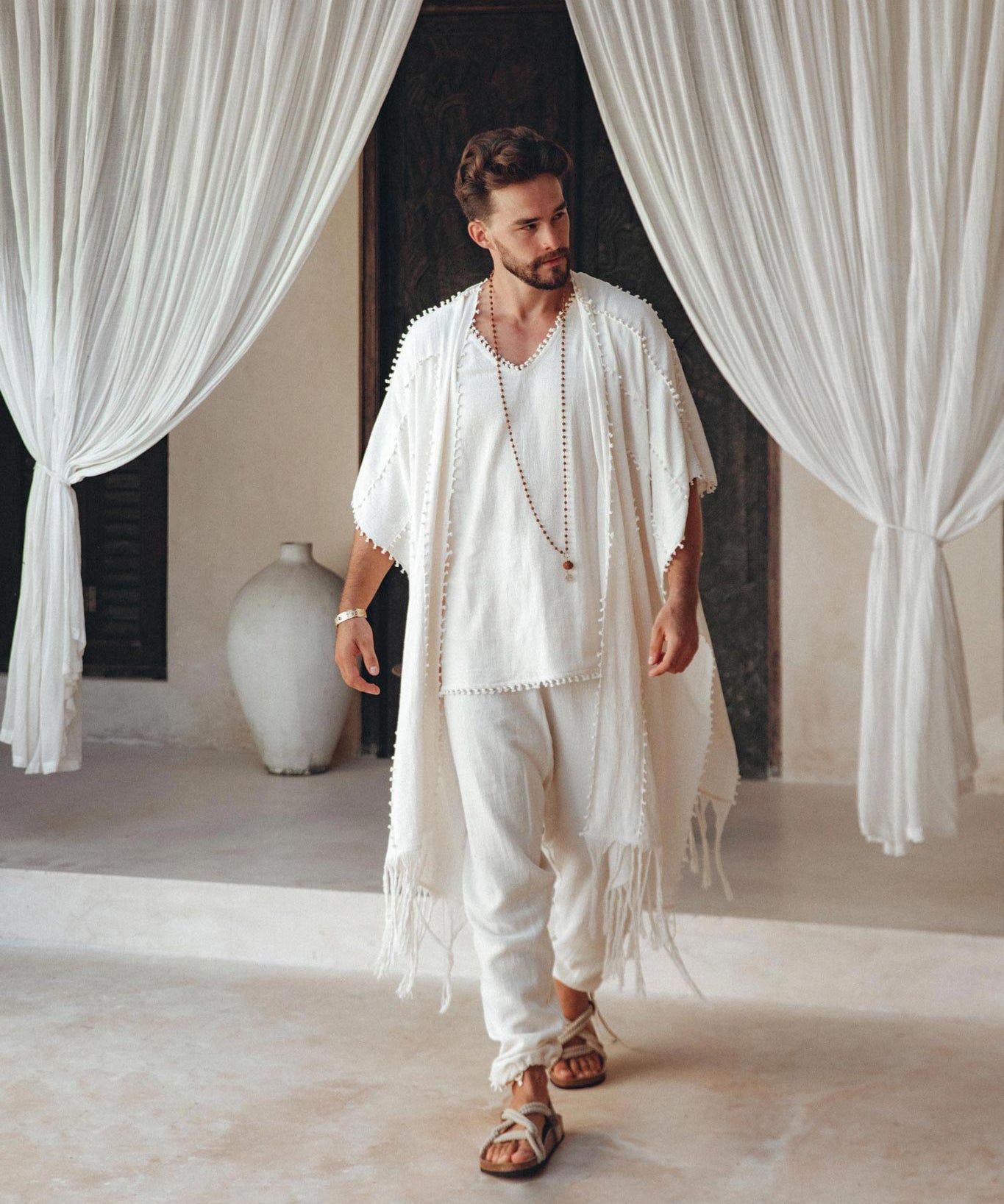 Off - White Handwoven Cotton Pants for Men - AYA SW IDR