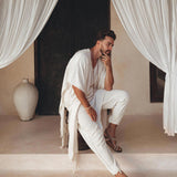 Off - White Handwoven Cotton Pants for Men - AYA SW IDR