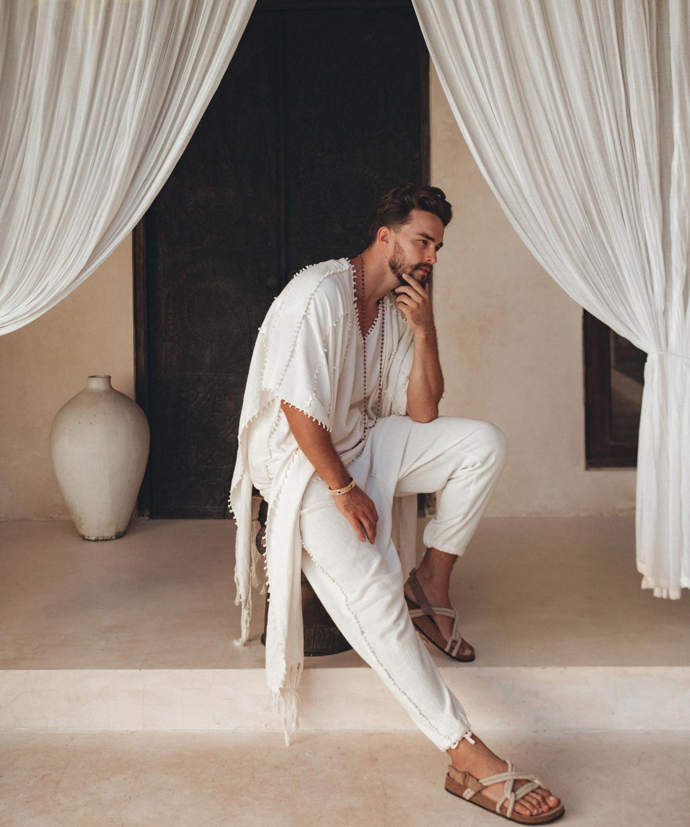 Off - White Handwoven Cotton Pants for Men - AYA SW IDR