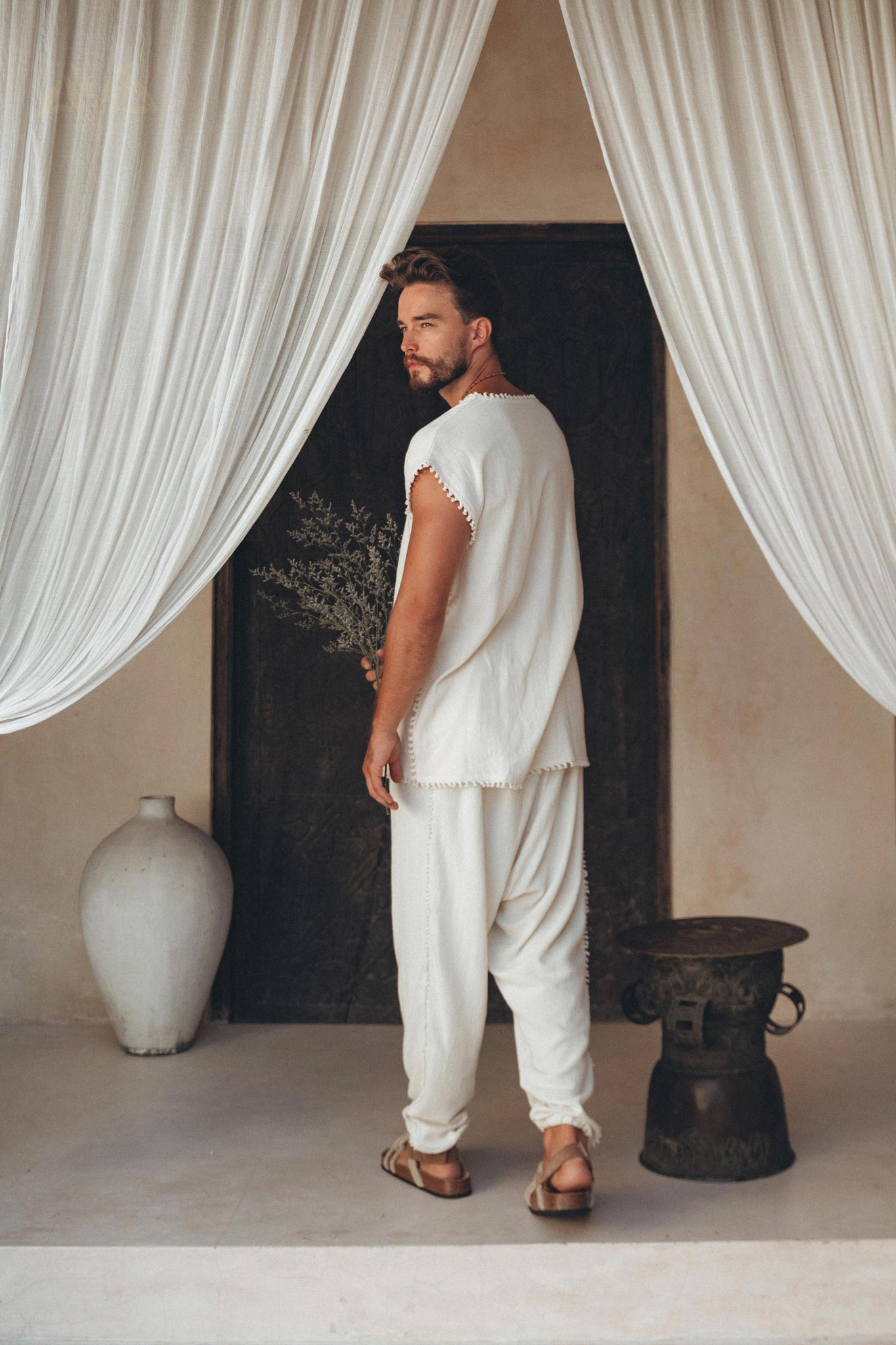 Off - White Handwoven Cotton Pants for Men - AYA SW IDR