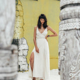 Off - White Handwoven Wrap Maxi Dress with Hand Loomed Back - AYA SW IDR
