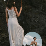 Off - White Handwoven Wrap Maxi Dress with Hand Loomed Back - AYA SW IDR