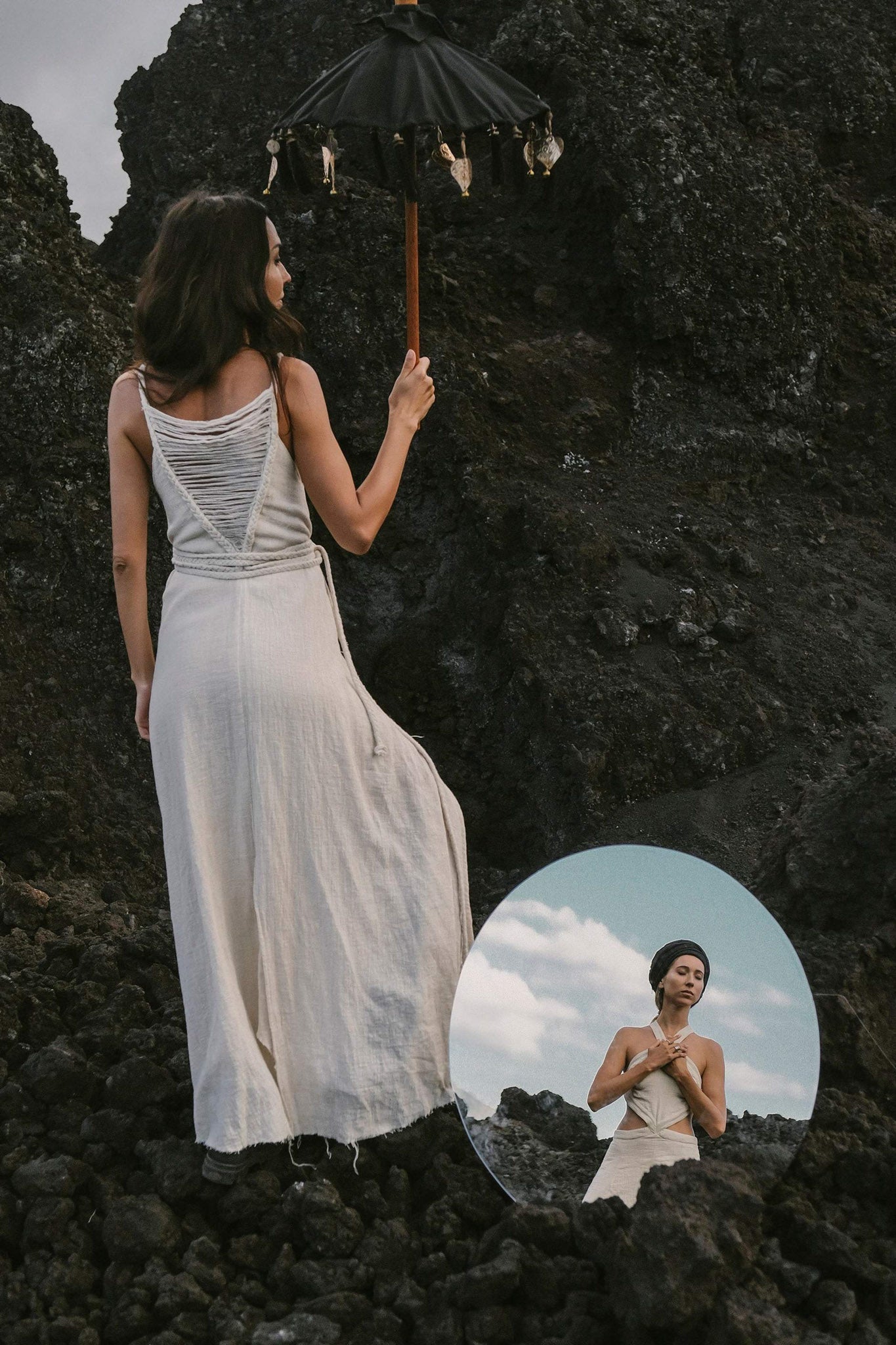 Off - White Handwoven Wrap Maxi Dress with Hand Loomed Back - AYA SW IDR