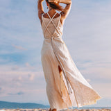 Off - White Handwoven Wrap Maxi Dress with Hand Loomed Back - AYA SW IDR
