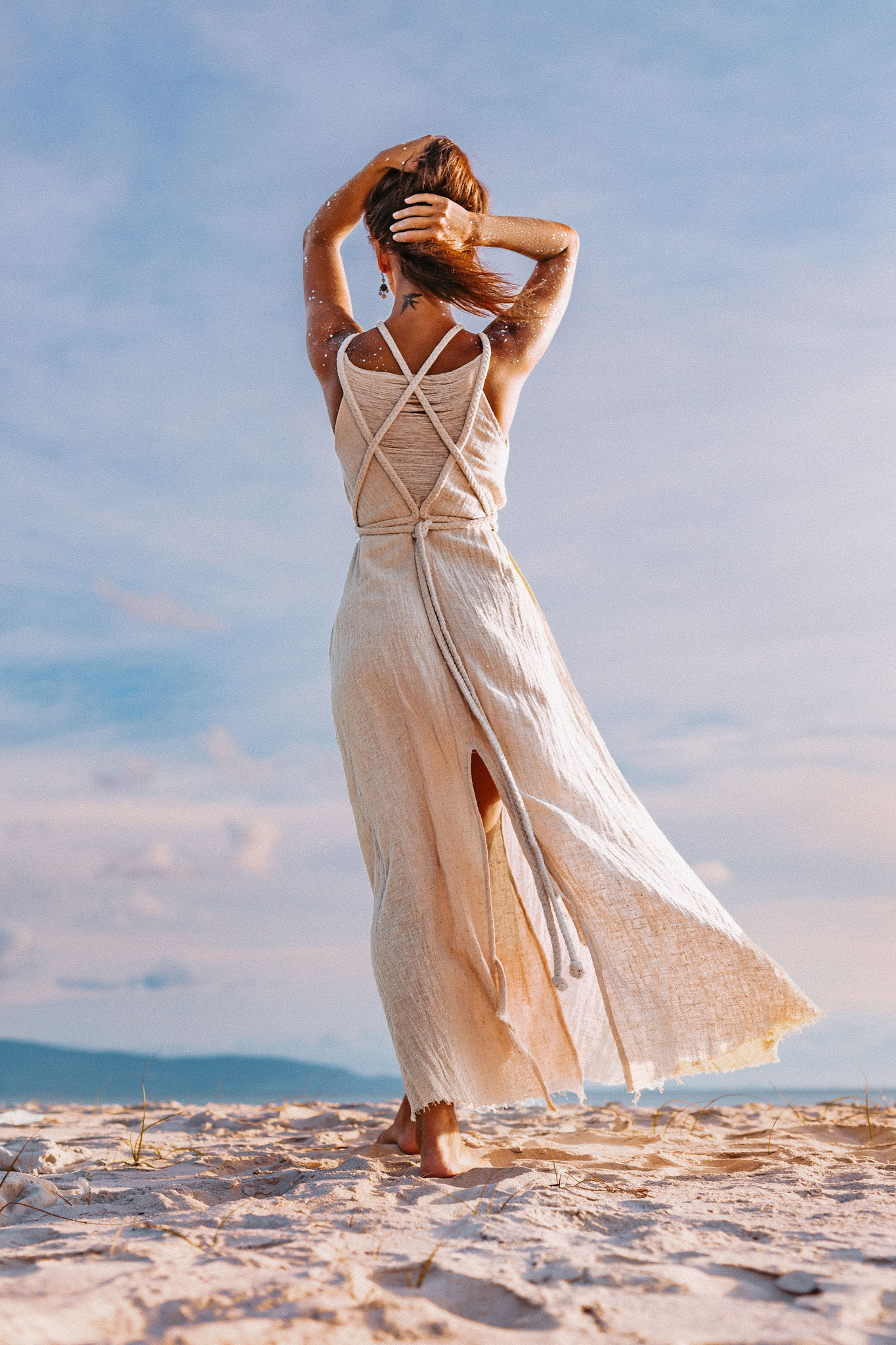 Off - White Handwoven Wrap Maxi Dress with Hand Loomed Back - AYA SW IDR
