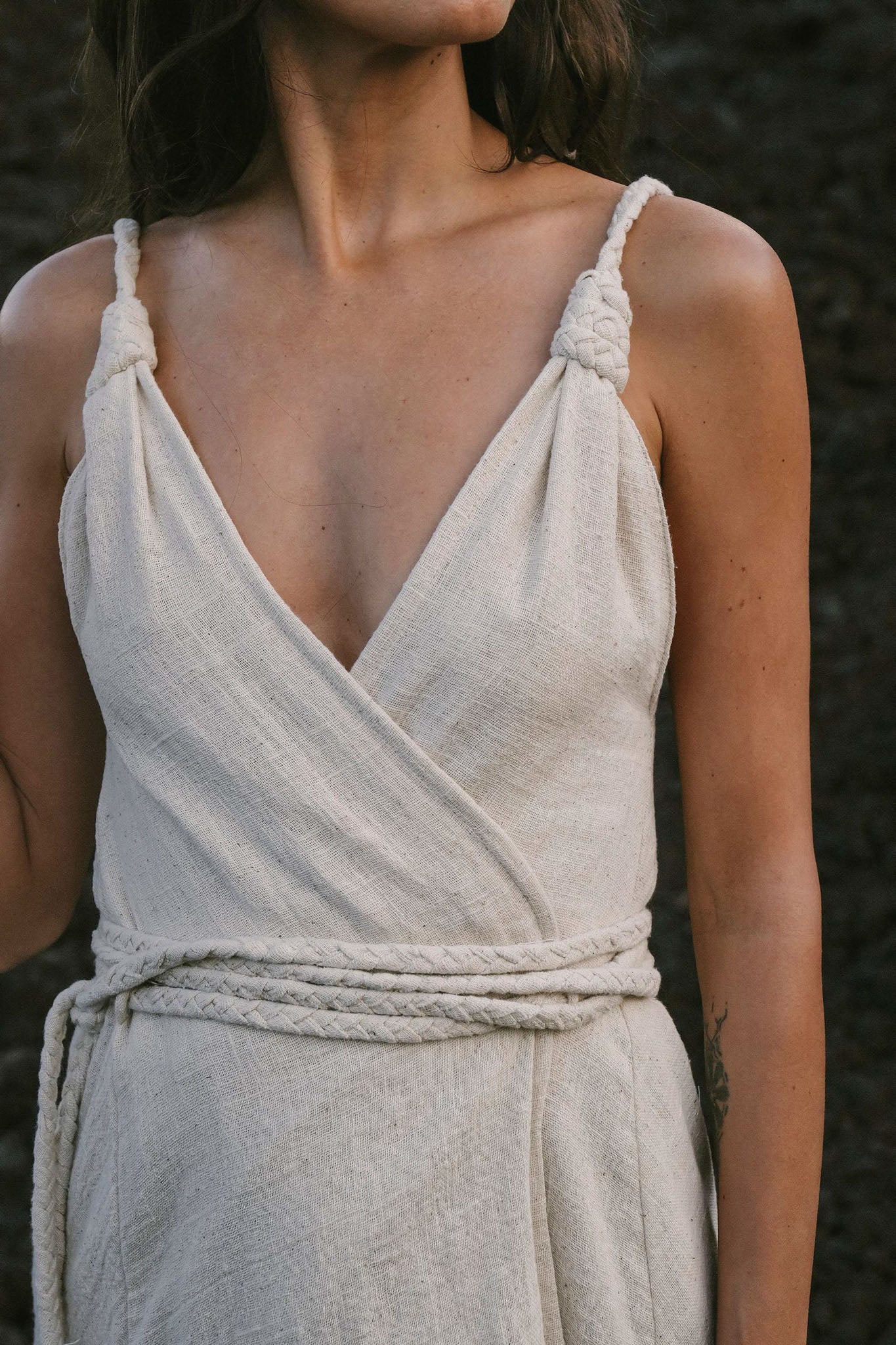 Off - White Handwoven Wrap Maxi Dress with Hand Loomed Back - AYA SW IDR