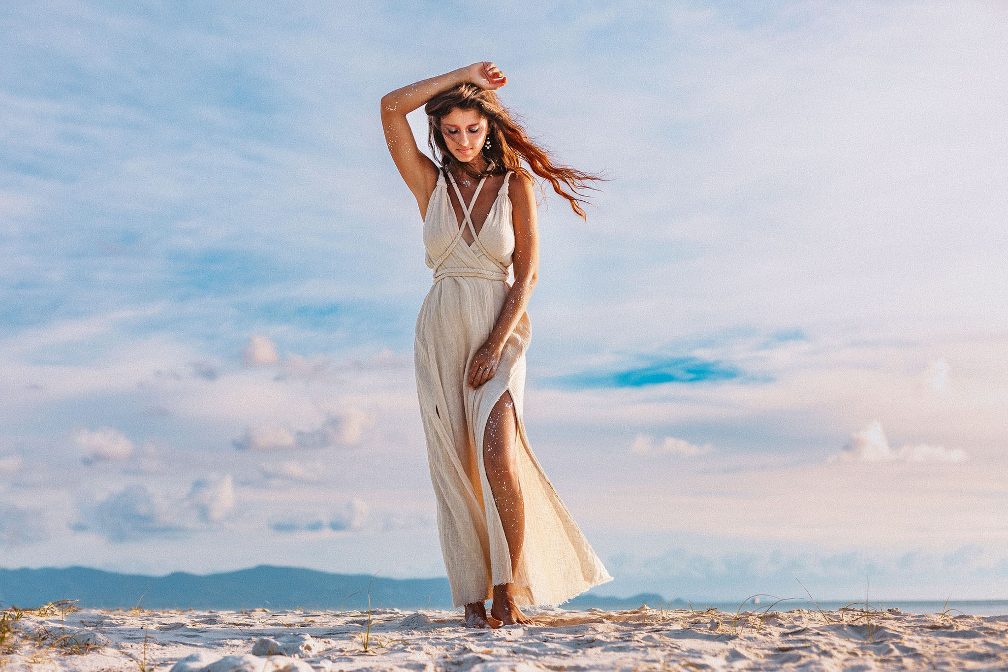 Off - White Handwoven Wrap Maxi Dress with Hand Loomed Back - AYA SW IDR