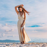 Off - White Handwoven Wrap Maxi Dress with Hand Loomed Back - AYA SW IDR