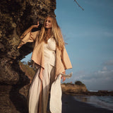Off - White Linen Boho Pants with High Slit - AYA SW IDR
