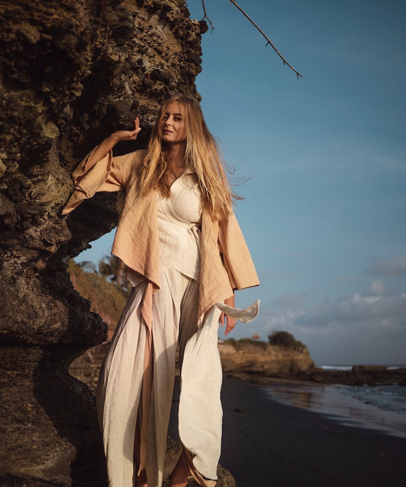 Off - White Linen Boho Pants with High Slit - AYA SW IDR