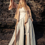 Off - White Linen Boho Pants with High Slit - AYA SW IDR